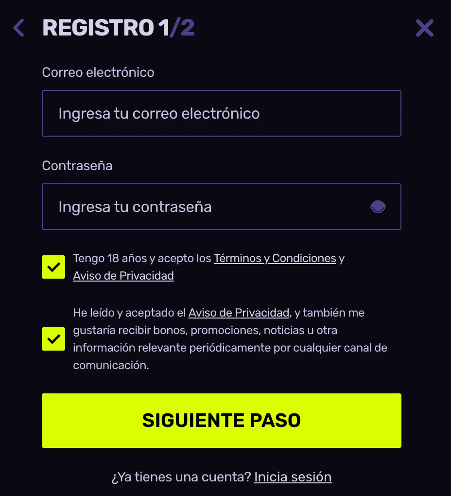 Registrarse y verificar cuenta de usuario en Sportune Casino