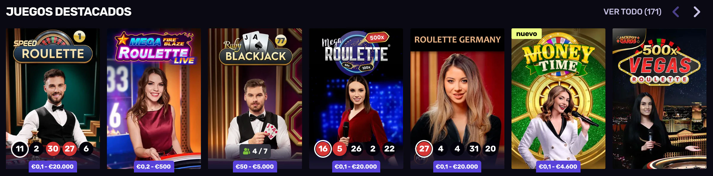 Transmisión de casino en directo con crupier en Sportune Casino